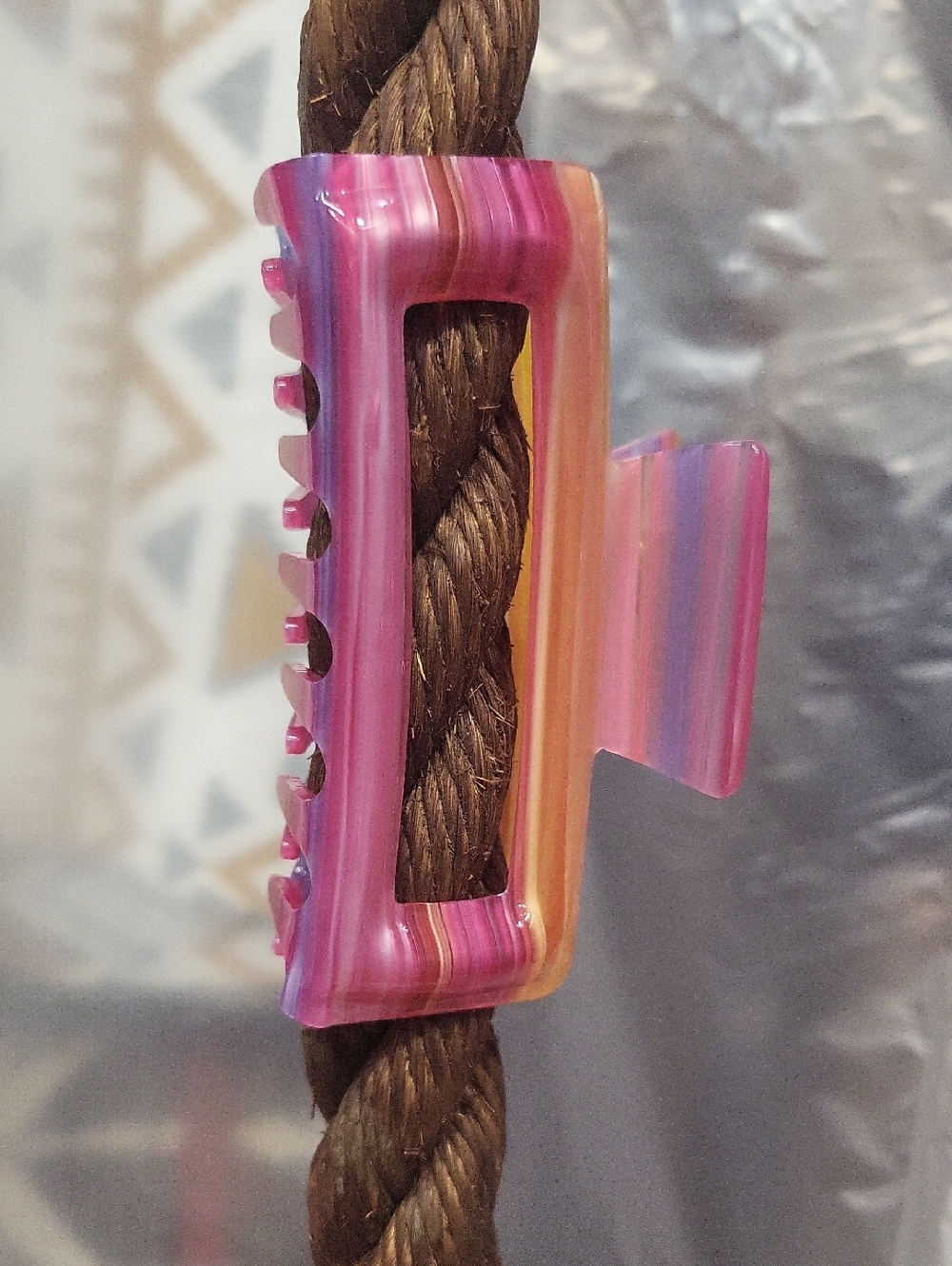 Striped Pink & Orange Resin Hair Claw Clip for Women